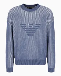 Emporio Armani OFFICIAL STORE Maglione In Misto Lana Vergine A Coste Inglesi Bicolor Azzurro