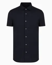 Emporio Armani OFFICIAL STORE Camicia Maniche Corte In Jersey Misto Lyocell Asv Blu