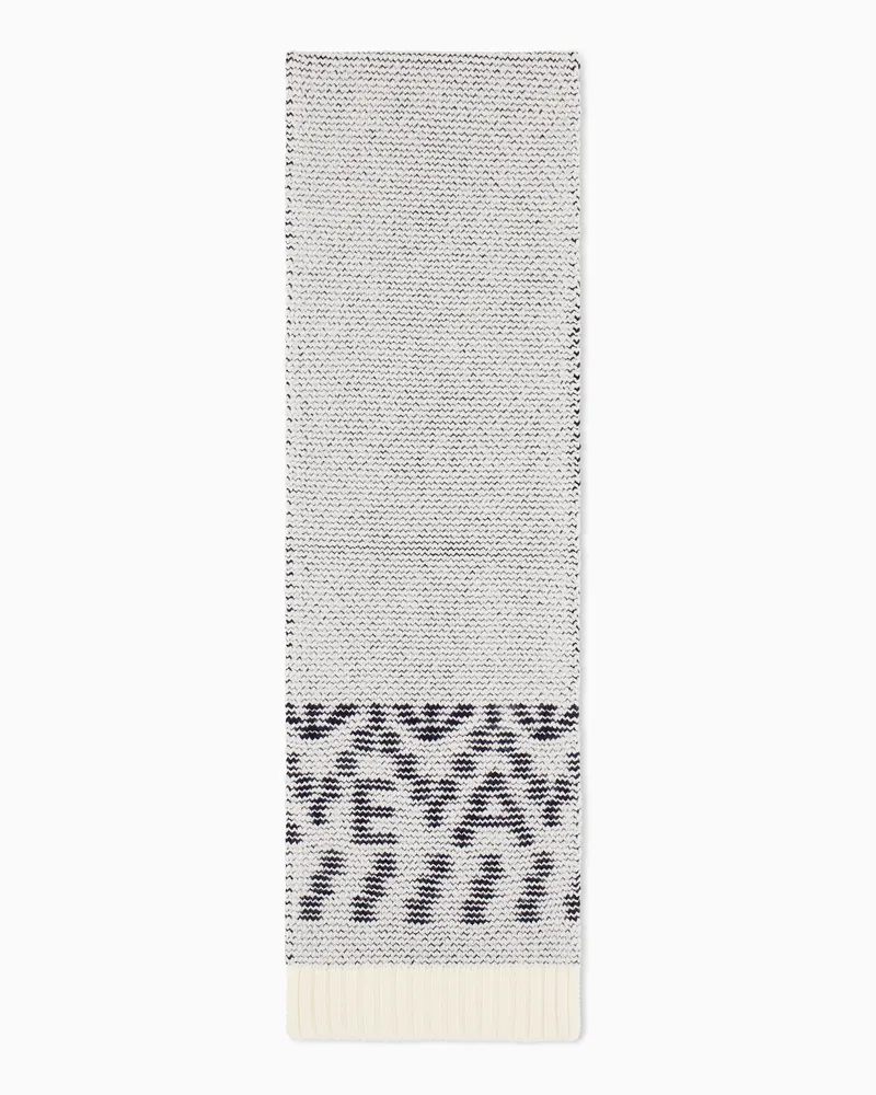 Emporio Armani Sciarpa in maglia misto lana vergine con bordi a costine Blu