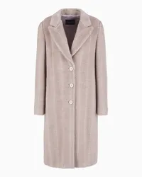 Emporio Armani OFFICIAL STORE Cappotto Monopetto In Lana Vergine Garzata Motivo Chevron Beige