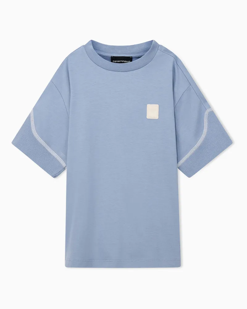 Emporio Armani T-shirt girocollo over in jersey di cotone con patch Azzurro
