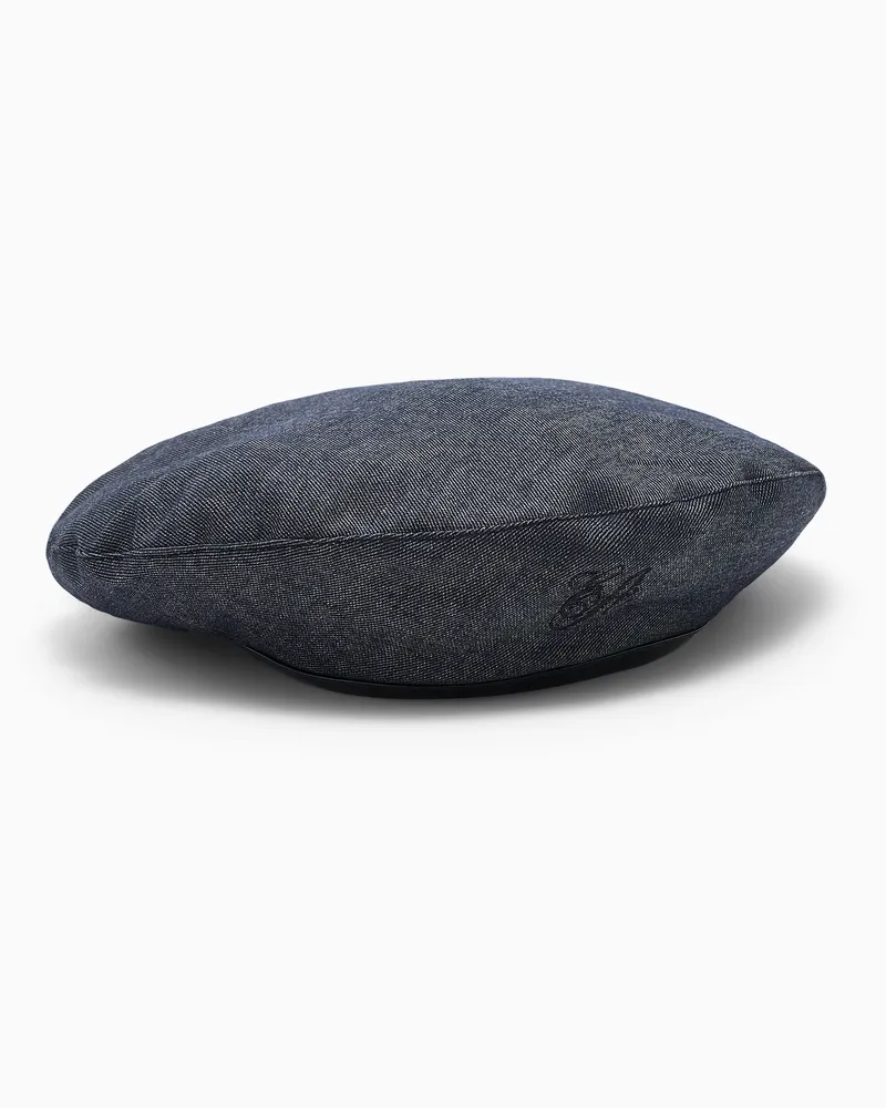 Emporio Armani Basco misto lana effetto denim Capsule Signature Blu