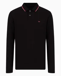 Emporio Armani OFFICIAL STORE Polo Maniche Lunghe In Piquet Stretch Con Ricamo Micro Eagle Nero