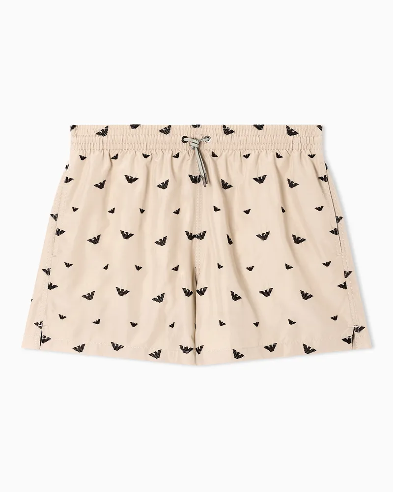 Emporio Armani Costume shorts ricamo micro eagle all over Marrone
