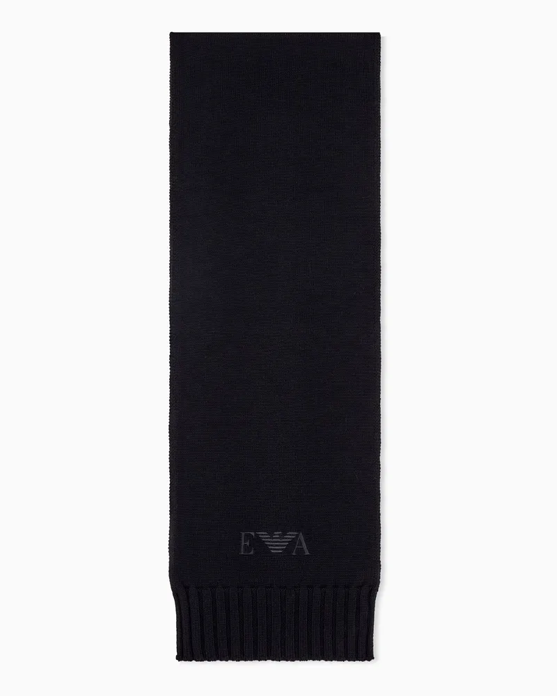 Emporio Armani Sciarpa rasata in lana vergine con logo ricamato Nero