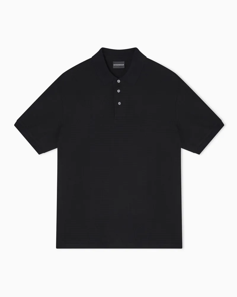 Emporio Armani Polo con stampa lettering in jersey jacquard Nero