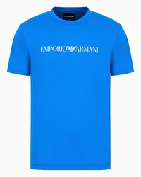 Emporio Armani OFFICIAL STORE T-shirt In Jersey Pima Con Stampa Logo Blu