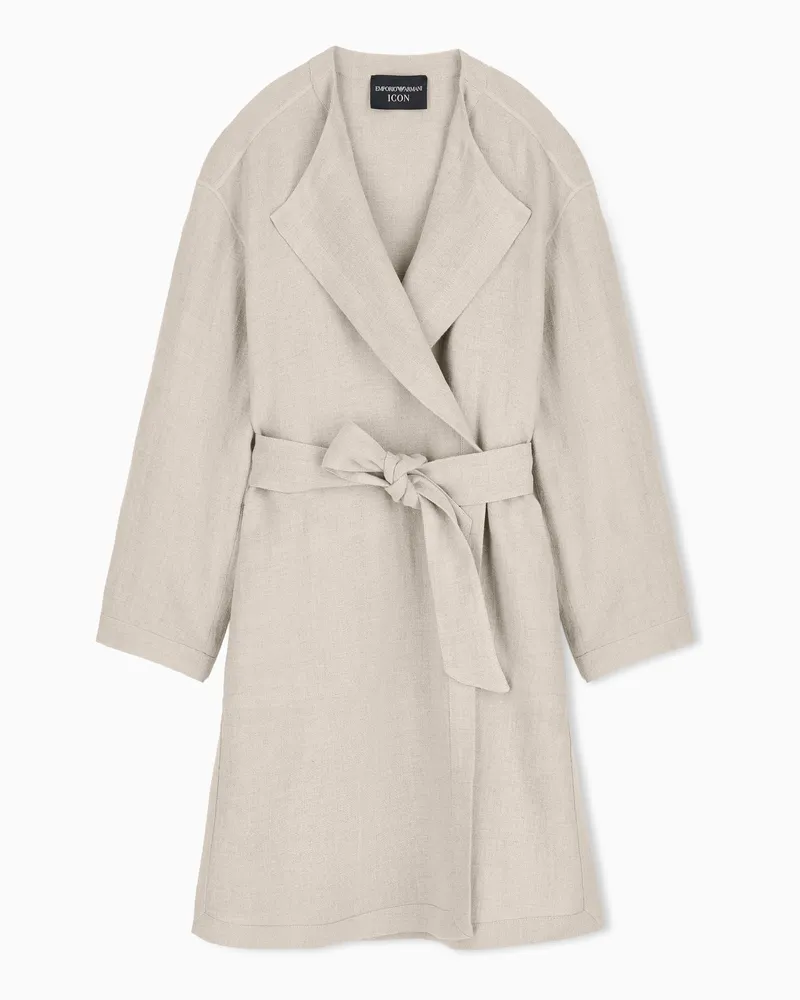 Emporio Armani Soprabito con fusciacca in puro lino effetto stuoia Beige