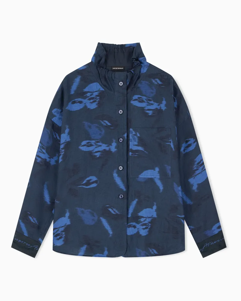 Emporio Armani Camicia regular in lino con stampa a fiori chiné Blu