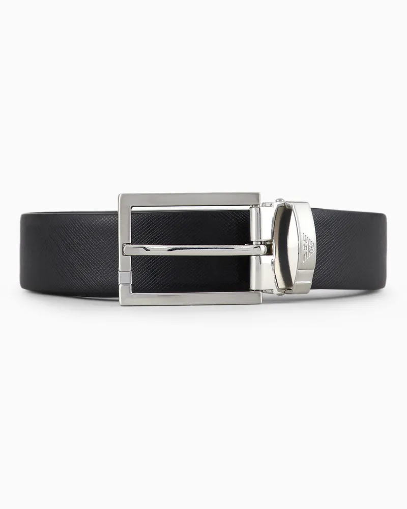 Emporio Armani Gift box cintura in pelle saffiano con fibbia intercambiabile Nero
