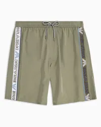 Emporio Armani OFFICIAL STORE Boardshorts In Tessuto Riciclato Con Banda Logotape Asv Militare