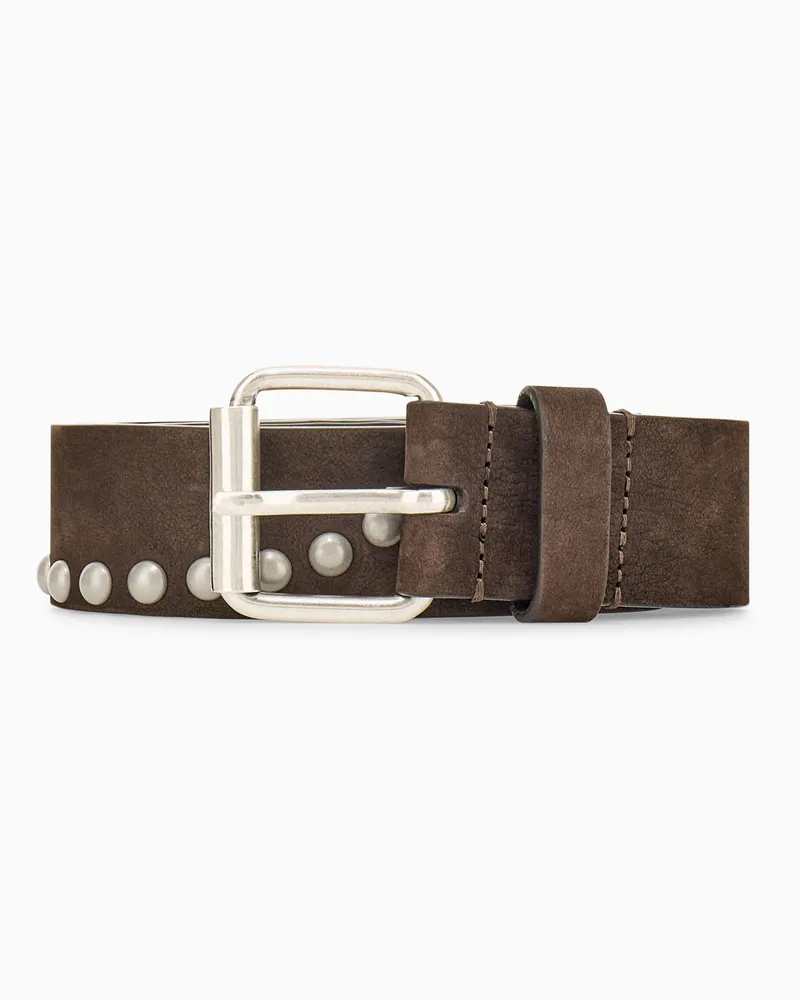 Emporio Armani Cintura in pelle con ardiglione e borchie Marrone