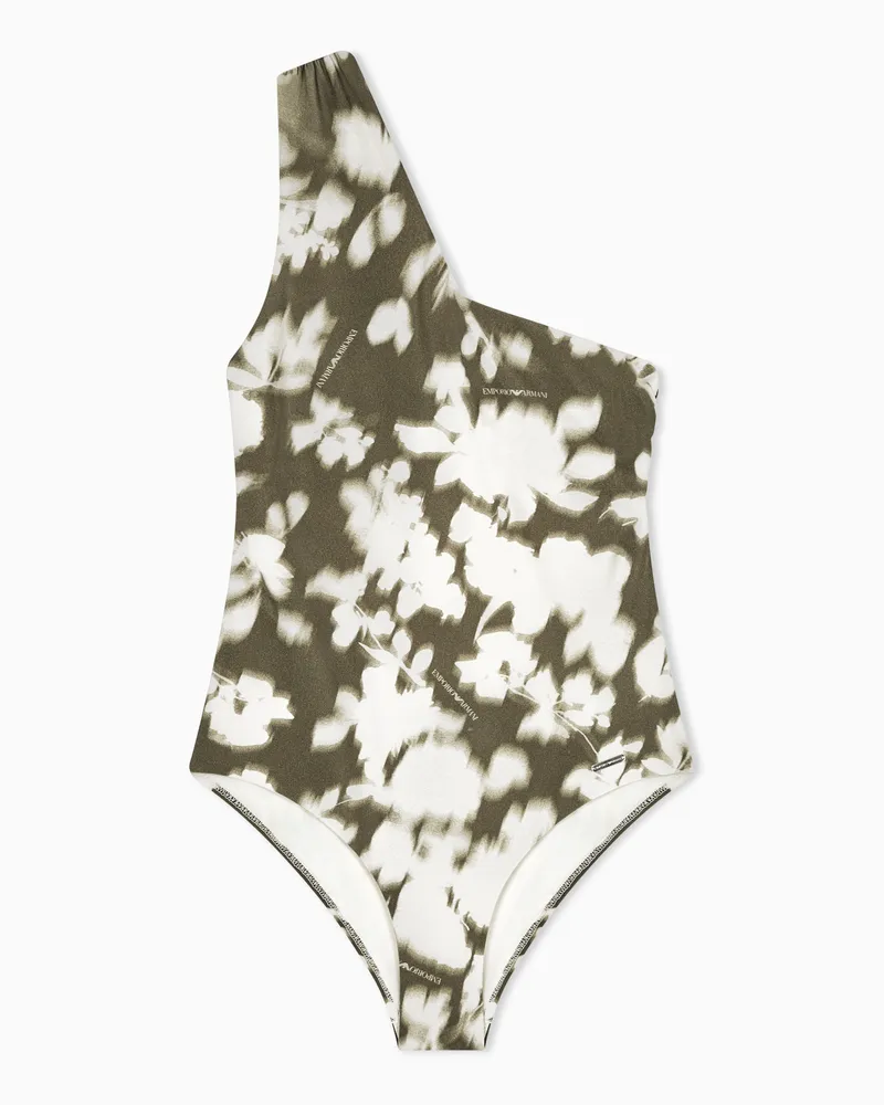 Emporio Armani Costume intero monospalla stampa floreale Verde