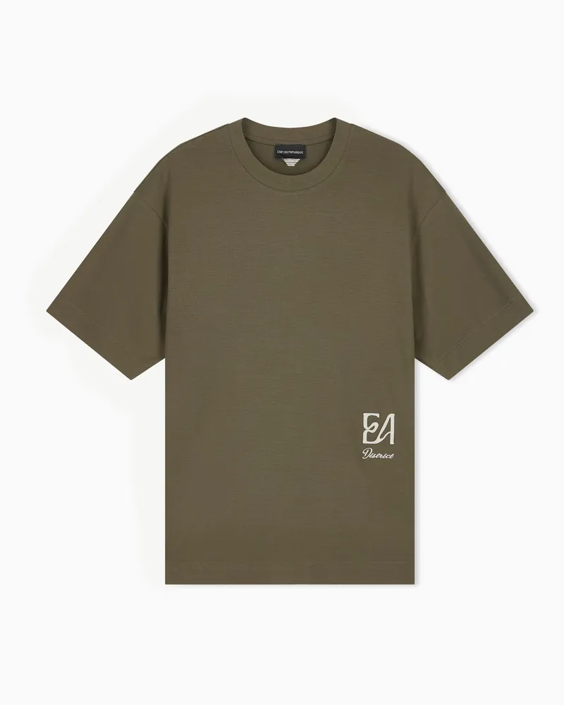 Emporio Armani T-shirt in jersey misto lyocell con logo punto catenella Verde