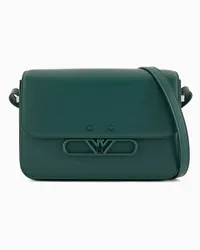 Emporio Armani OFFICIAL STORE Borsa A Spalla In Pelle Liscia Con Logo Aquila In Metallo Verde