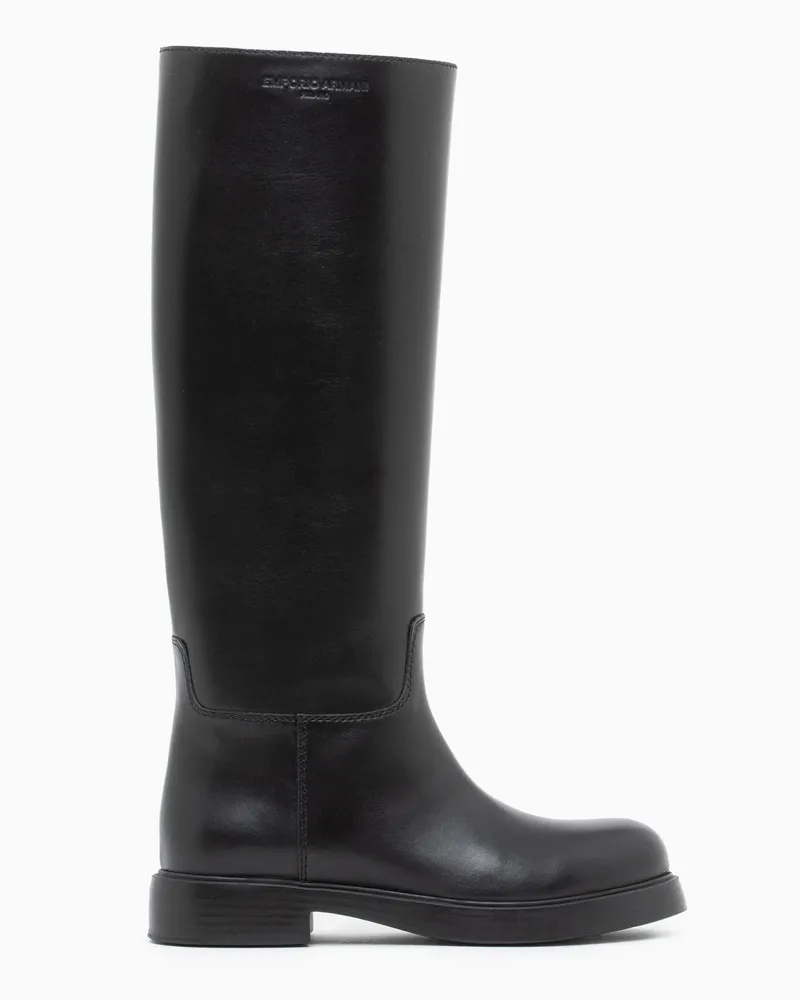 Emporio Armani Stivali al ginocchio in pelle con tacco basso Nero