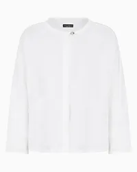 Emporio Armani OFFICIAL STORE Camicia Girocollo In Puro Lino Con Dettagli Garzati Bianco