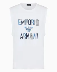 Emporio Armani OFFICIAL STORE Canotta Beachwear In Jersey Stampa Macro Logo Bianco