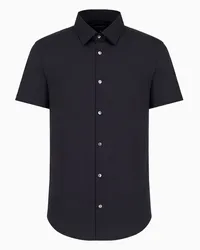 Emporio Armani OFFICIAL STORE Camicia Maniche Corte In Misto Nylon Stretch Blu