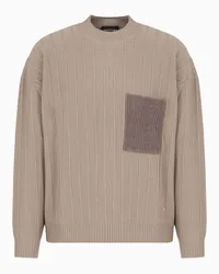 Emporio Armani OFFICIAL STORE Maglione In Lana Vergine A Costa Larga Con Tasca Beige