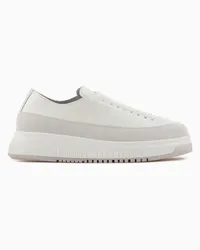 Emporio Armani OFFICIAL STORE Sneakers In Pelle E Suede Con Suola Zigrinata Bianco