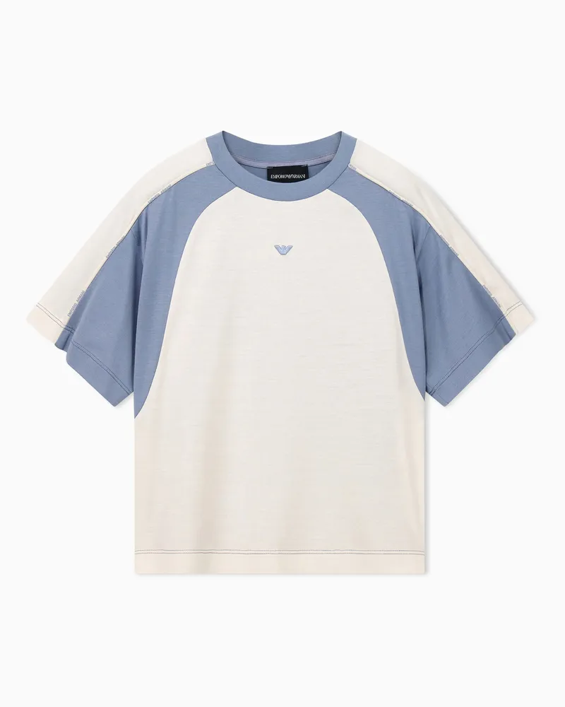Emporio Armani T-shirt over girocollo in jersey di lyocell e cotone Azzurro