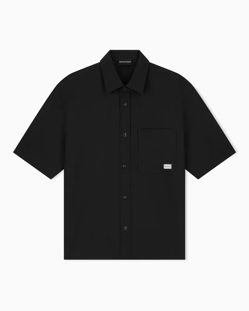Emporio Armani Camicia in seersucker con imbottitura in piuma Nero