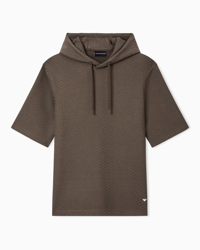 Emporio Armani Felpa con cappuccio in jersey jacquard micro eagle all over Marrone