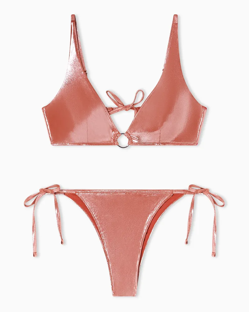 Emporio Armani Bikini con triangolo vela in tessuto foil metallizzato ASV Rosa