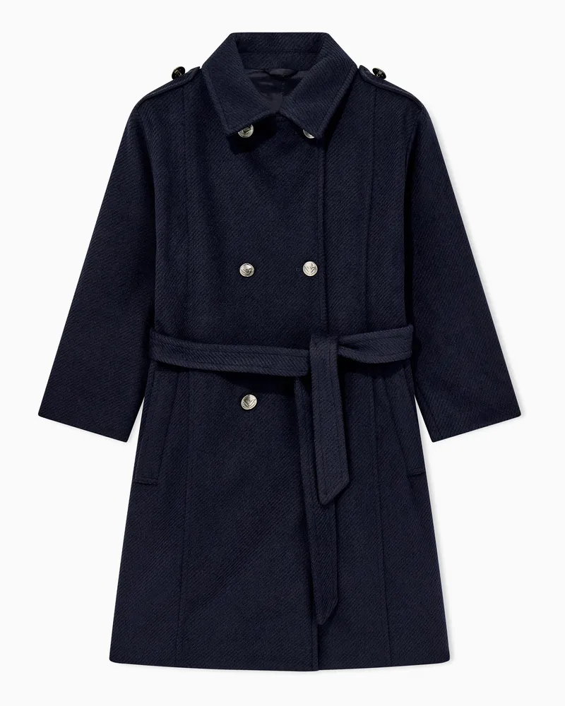 Emporio Armani Cappotto doppiopetto in panno diagonale con cintura Blu