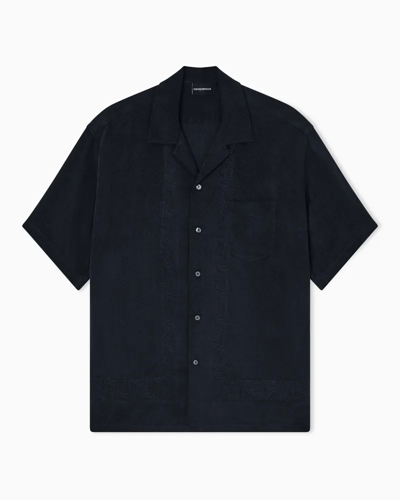 Emporio Armani Camicia maniche corte in misto cupro jacquard fantasia paisley Blu
