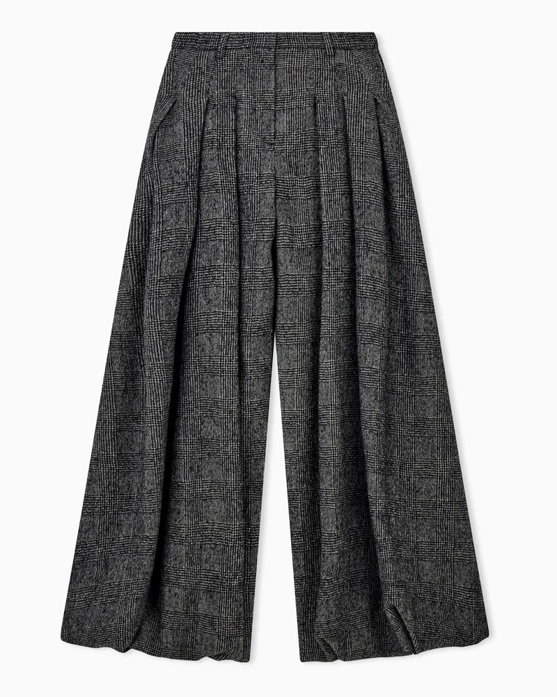 Emporio Armani Pantaloni ampi in lana vergine con motivo galles Grigio