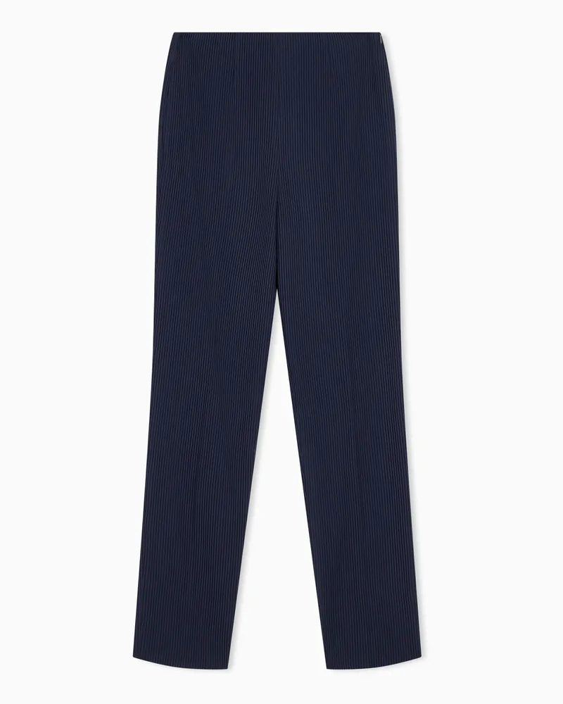 Emporio Armani Pantaloni sfoderati in lana canneté con interno in raso Blu