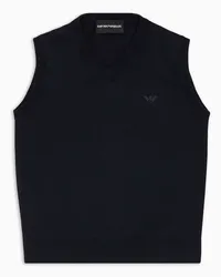 Emporio Armani OFFICIAL STORE Gilet Scollo V In Maglia Punto Pannocchia Blu