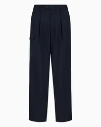 Emporio Armani OFFICIAL STORE Pantaloni Con Pinces E Tasca Applicata In Fresco Lana Blu