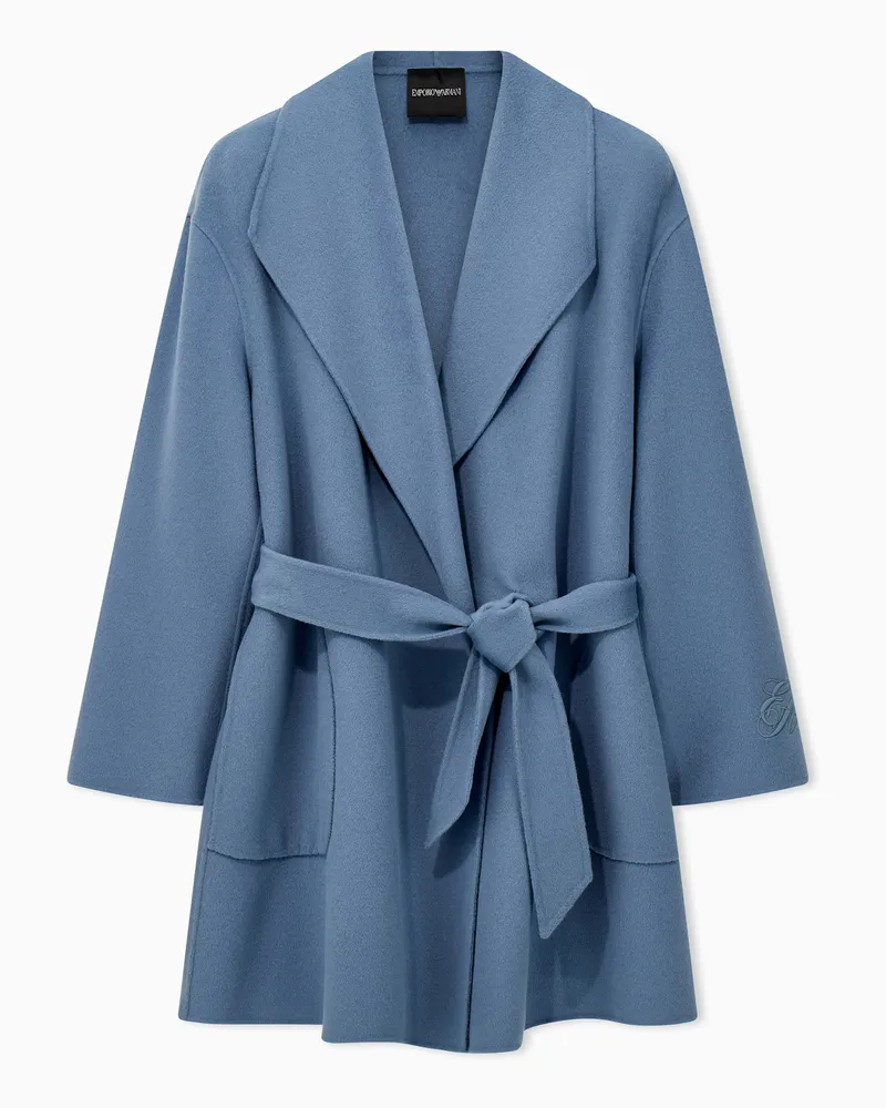 Emporio Armani Cappotto in lana vergine e cashmere con cintura Azzurro