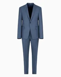 Emporio Armani OFFICIAL STORE Abito Monopetto Slim Fit Revers A Lancia In Grisaglia Silky Finish Blu