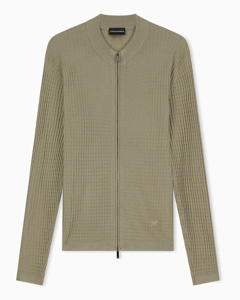 Emporio Armani Cardigan in lana vergine con lavorazione a punto operato Beige