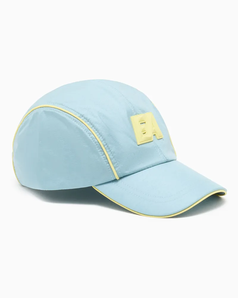 Emporio Armani Cappello da baseball in nylon con logo e piping Azzurro