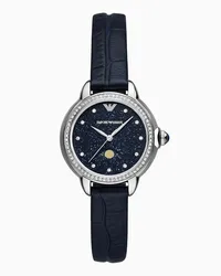 Emporio Armani OFFICIAL STORE Orologio In Pelle Blu Con Fasi Lunari A Tre Lancette Blu