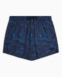 Emporio Armani OFFICIAL STORE Costume Shorts In Tessuto Iridescente Stampato Blu