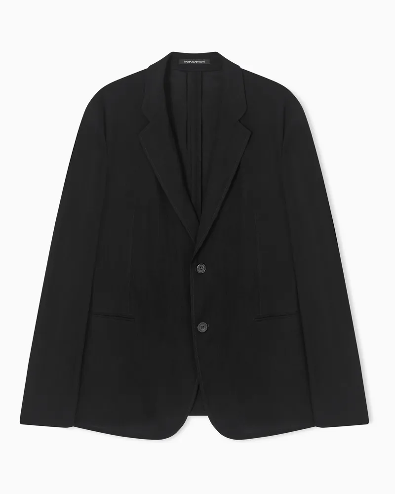 Emporio Armani Giacca monopetto in tessuto crepe effetto wrinkle 3D Nero