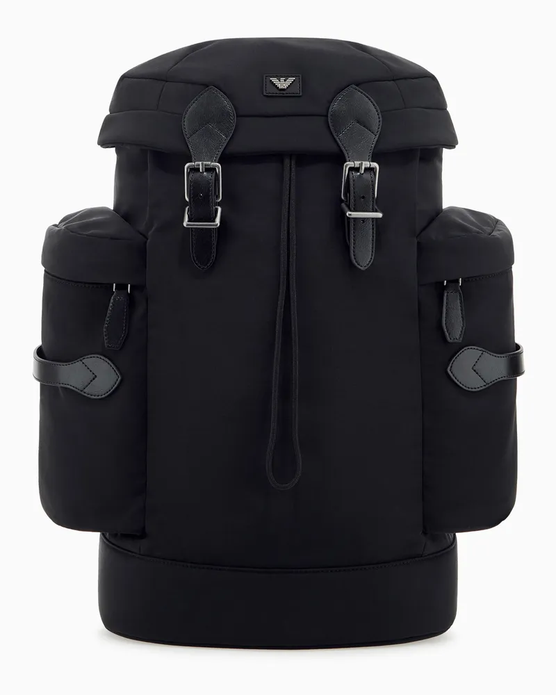 Emporio Armani Zaino in nylon con cinghie in pelle e tasche laterali Nero