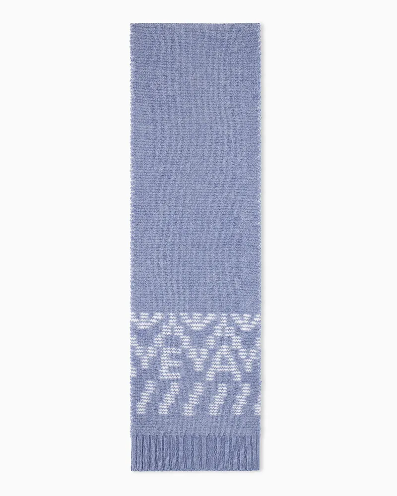 Emporio Armani Sciarpa in maglia misto lana vergine con bordi a costine Azzurro