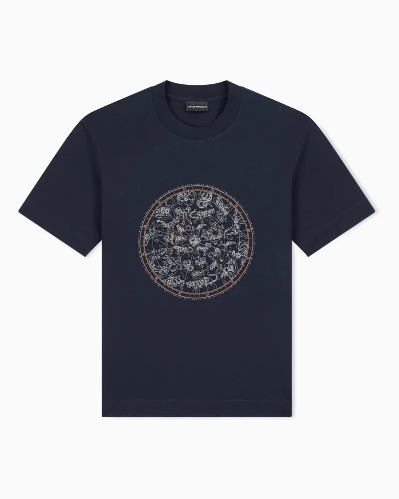 Emporio Armani T-shirt in jersey heavy con stampa e aquila Capsule Hong Kong Blu