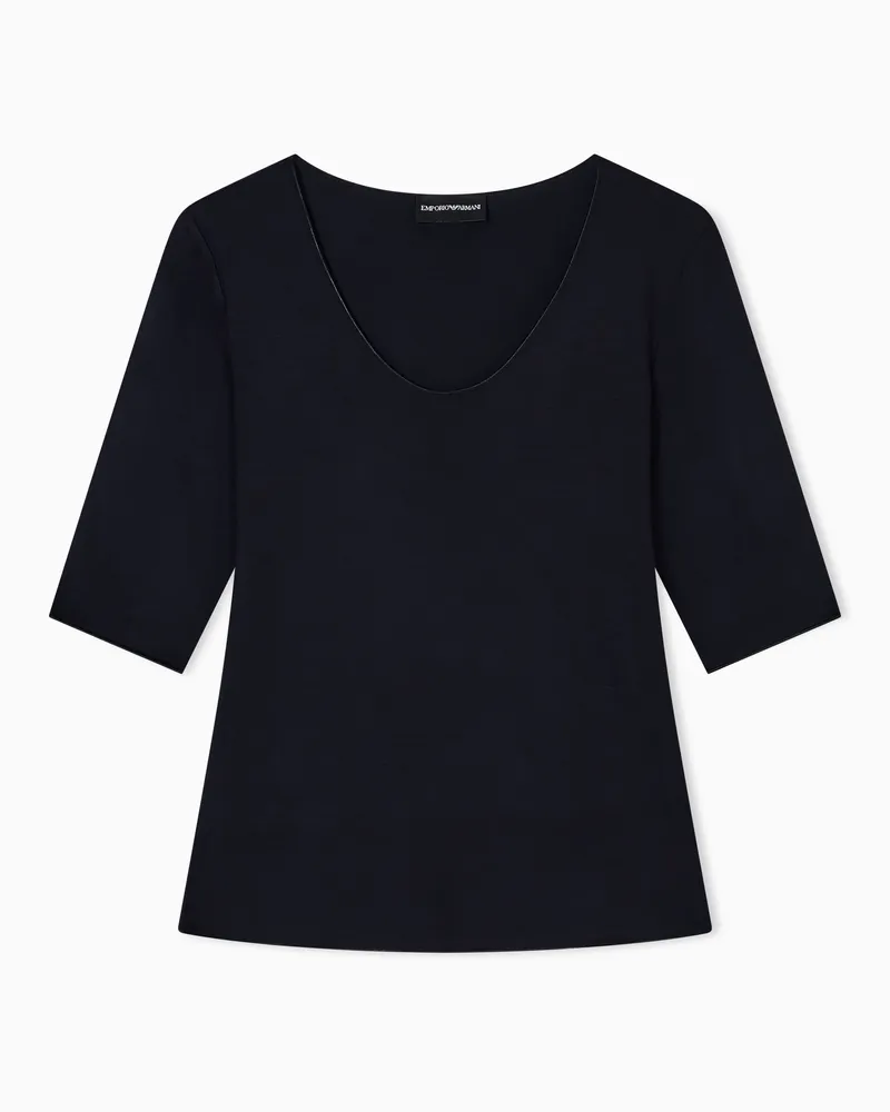 Emporio Armani Maglia scollo V con maniche 3/4 in jersey stretch di viscosa Blu