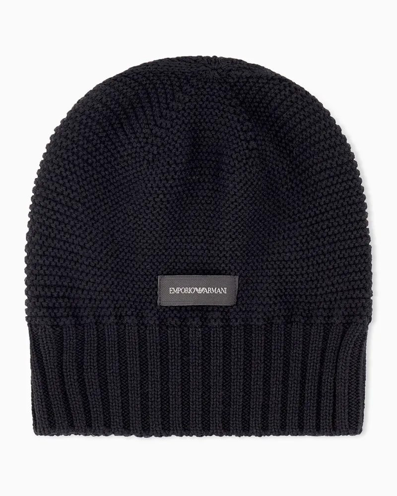 Emporio Armani Rapper Hat con lavorazione a trecce e fondo a coste Nero