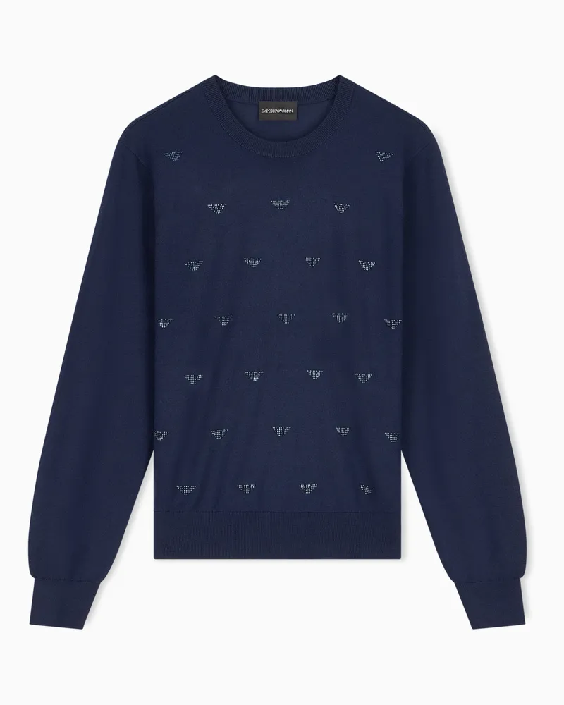 Emporio Armani Pullover girocollo in lana vergine con dettagli in strass Nero