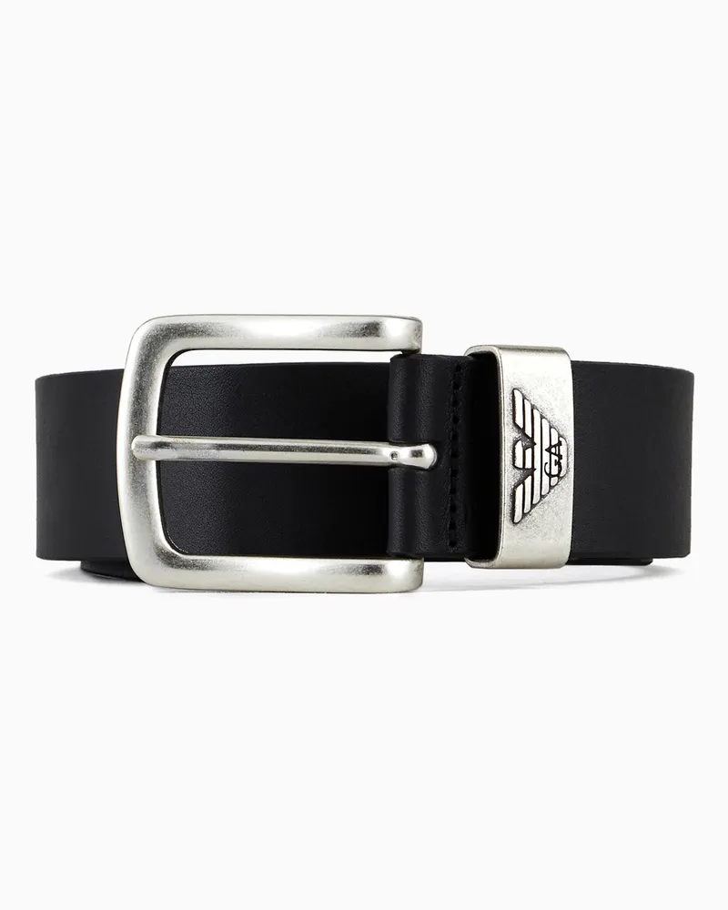 Emporio Armani Cintura in pelle con fibbia logata Nero