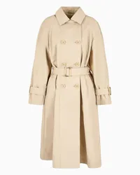 Emporio Armani OFFICIAL STORE Trench Doppiopetto Con Cintura In Tecno Cotone Water Repellent Beige